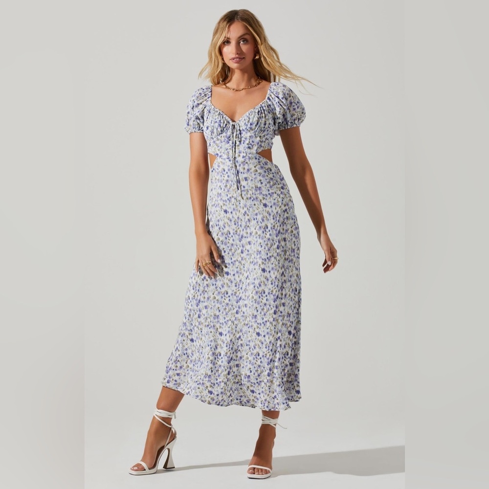 ASTR The Label Posie Floral Cutout Puff Sleeve Midi Dress - Size XS